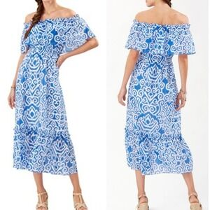 Tommy Bahama Dress Callis Calypso S Blue Silk Blend Boho Coastal Resortwear